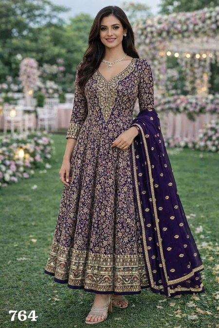 Purple Colour Fiza By Mrudangi Gerogette Embroidery Gown With Dupatta 